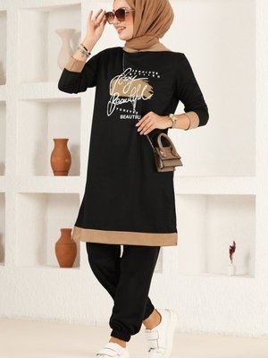 Siyah & Vizyon Baskılı Spor İkili Takım Siyah & Vizyon Baskılı Spor İkili Takım