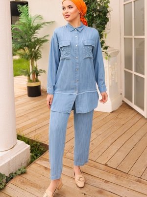 Açık Kot Sual İnci Detaylı Tensel Takım Açık Kot Sual İnci Detaylı Tensel Takım