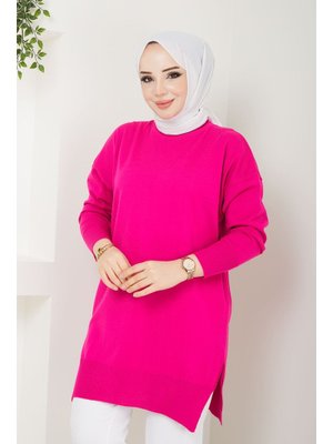 Fuşya Mevsimlik İnce Merserize Salaş Triko Tunik Fuşya Mevsimlik İnce Merserize Salaş Triko Tunik