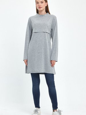 Gri Spor Önü Patlı Basic Sweatshirt Gri Spor Önü Patlı Basic Sweatshirt