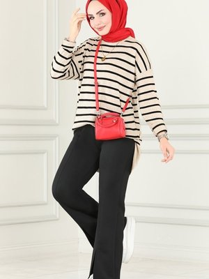 Siyah Önden Yırtmaçlı Dalgıç Pantolon Siyah Önden Yırtmaçlı Dalgıç Pantolon