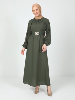 Haki Kemer Detaylı Elbise