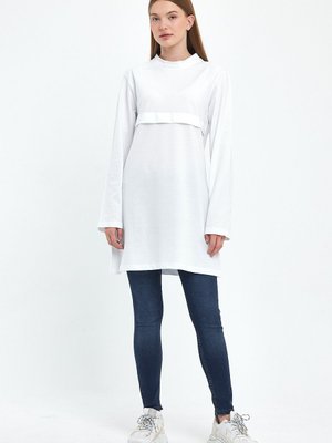 Beyaz Spor Önü Patlı Basic Sweatshirt Beyaz Spor Önü Patlı Basic Sweatshirt