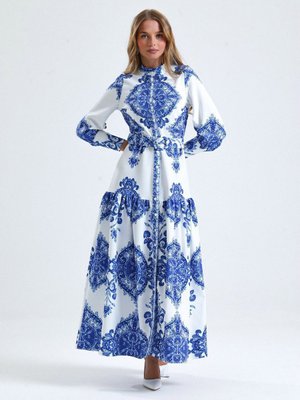 Mavi Atlas Kumaş Elbise