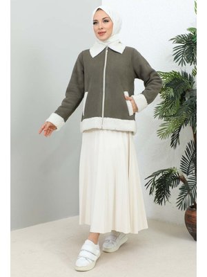 Haki Kürklü Süet Ceket