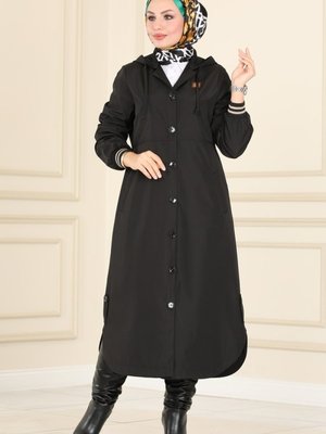 Siyah Ribanalı Bondit Trençkot Siyah Ribanalı Bondit Trençkot