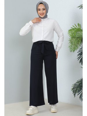 Lacivert Kuşakli Pantolon