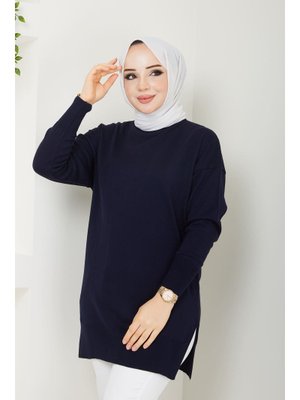 Lacivert Mevsimlik İnce Merserize Salaş Triko Tunik