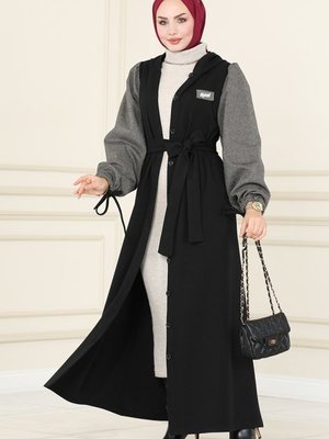 Siyah & Vizyon Arma Detaylı Kapüşonlu Ferace Siyah & Vizyon Arma Detaylı Kapüşonlu Ferace