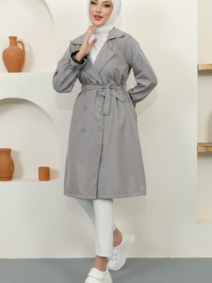 Kolu Lastikli Trençkot Gri