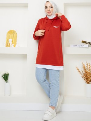 Kiremit Kapüşonlu Sweatshirt