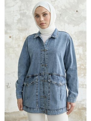 Mavi Boncuklu Kot Ceket Mavi Boncuklu Kot Ceket