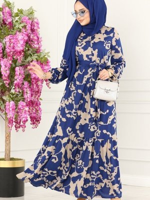 İndigo Kemerli Helen Elbise