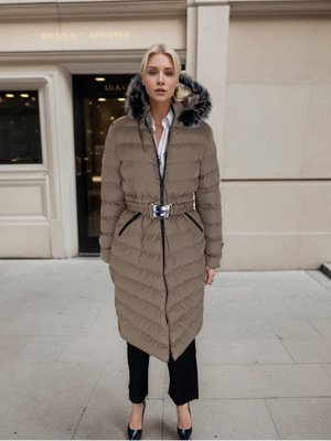 Vizon Kürk Kapüşonlu Kemerli Şişme Mont