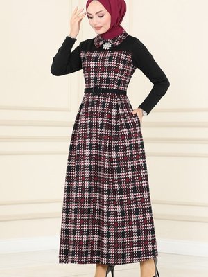 Bordo Kemerli Kışlık Elbise Bordo Kemerli Kışlık Elbise