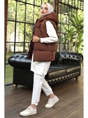 Kahve Yüsra Kapüşonlu Şişme Yelek