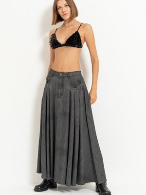 Antrasit Pileli Uzun Kot Etek