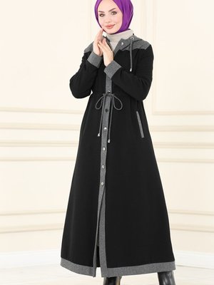 Siyah & Gri Garnili Kışlık Ferace Siyah & Gri Garnili Kışlık Ferace