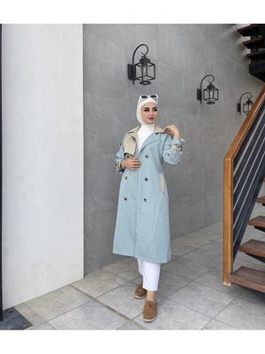 Çift Renk Trençkot Mavi