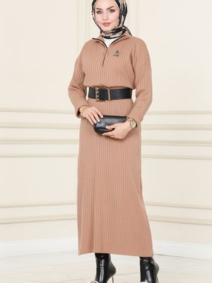 Latte Yarım Fermuarlı Triko Takım Latte Yarım Fermuarlı Triko Takım