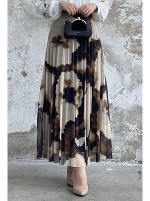 Siyah Batik Desen Astarlı Tül Etek