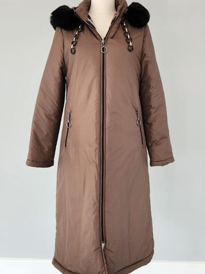 Kapüşonlu Mikro Zincir Kürk Detaylı Endiva Kaban Mont Kahve