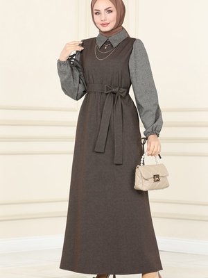 Kahve & Vizyon Yakalı Kışlık Gömlek Elbise