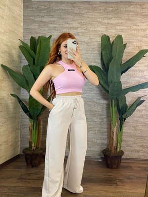 Krem Palazzo İpli Pantolon