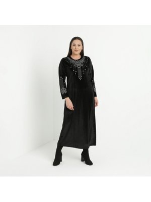 Damla Baskılı Kadife Elbise