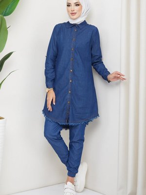 Düğmeli Kot Tunik Koyu Mavi Düğmeli Kot Tunik Koyu Mavi