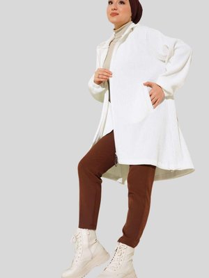 Ekru Önü Fermuarlı Fitilli Bomber Mont Ekru Önü Fermuarlı Fitilli Bomber Mont