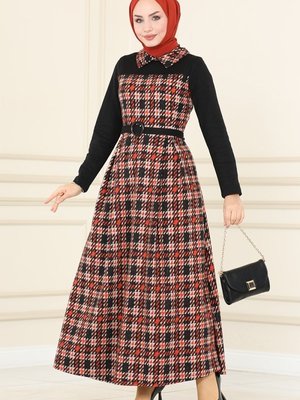 Oranj Kemerli Kışlık Elbise