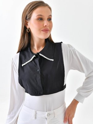 Siyah İnci Nakışlı Gömlek Yaka
