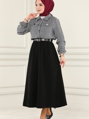 Ekru & Siyah Cep Detaylı Etekli Takım Ekru & Siyah Cep Detaylı Etekli Takım