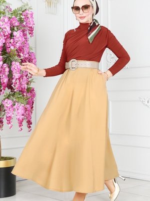 Latte Cep Detaylı Terikoton Etek Latte Cep Detaylı Terikoton Etek