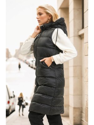 Siyah Fermuarlı Uzun Şişme Yelek