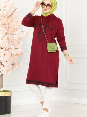 Bordo Yazı Baskılı Spor Tunik Bordo Yazı Baskılı Spor Tunik
