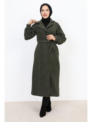 Haki Kruvaze Yaka Düğmeli Kap