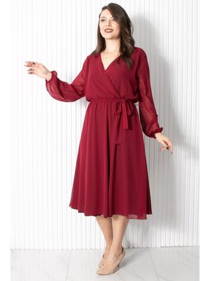 Mürdüm Kemer Detaylı Şifon Abiye Elbise