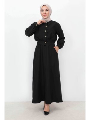 Siyah Eteği Cepli Düğmeli İkili Takım