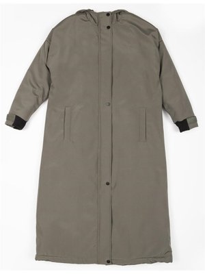 Dik Yaka Kapüşonlu Haki Mont