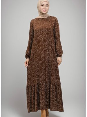 Etek Ucu Büzgülü Puantiyeli Viskon Elbise Etek Ucu Büzgülü Puantiyeli Viskon Elbise