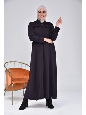 Mürdüm Kadin Buyuk Beden Fermuarlı Kislik Kaban Pardesü