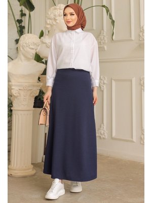 Lacivert Puf Scuba Kloş Etek