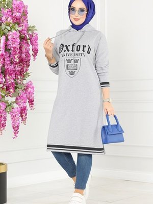 Gri Yazı Baskılı Spor Tunik Gri Yazı Baskılı Spor Tunik