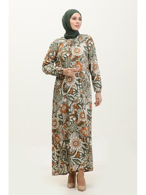 Açelya Büyük Beden Desenli Viskon Elbise
