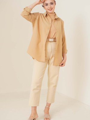 Oversize Basic Gömlek Bej