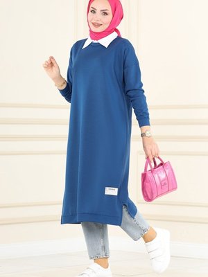 İndigo Arma Detaylı Basic Tunik İndigo Arma Detaylı Basic Tunik