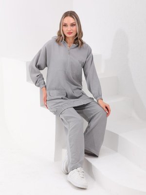 Gri Yazlık Trenç Pantolon Alt Üst İkili Keten Takım Gri Yazlık Trenç Pantolon Alt Üst İkili Keten Takım