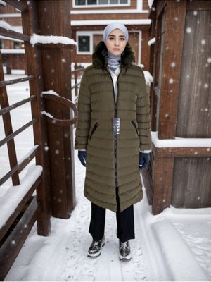 Haki Kapuşonlu Şişme Mont